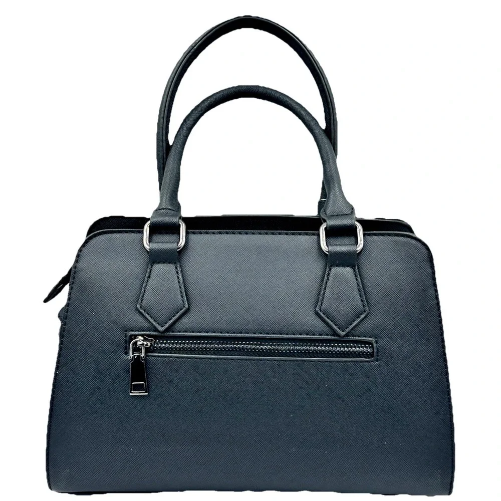 La Terre Vegan Leather Satchel Black Structured Handbag Crossbody Detached Strap